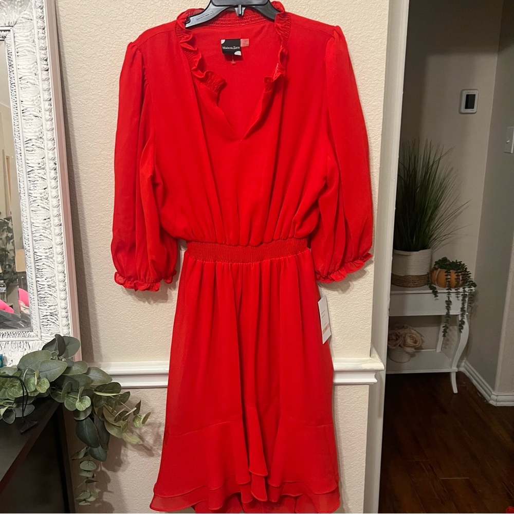 Madison Vibrant Red Midi Dress 14W - Picture 14 of 15